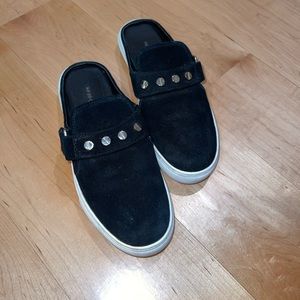 Rebecca minkoff black suede studded mules